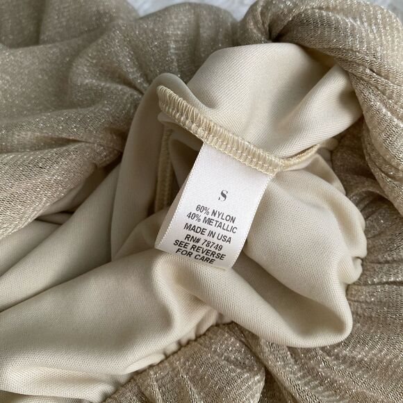 Arden B Sparkly Blouse Slouchy Top batwing Gold Metallic Nude boat-neck size S - Picture 13 of 14